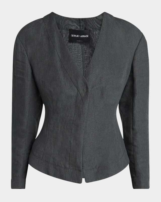 Short Linen Single-Breasted Blazer